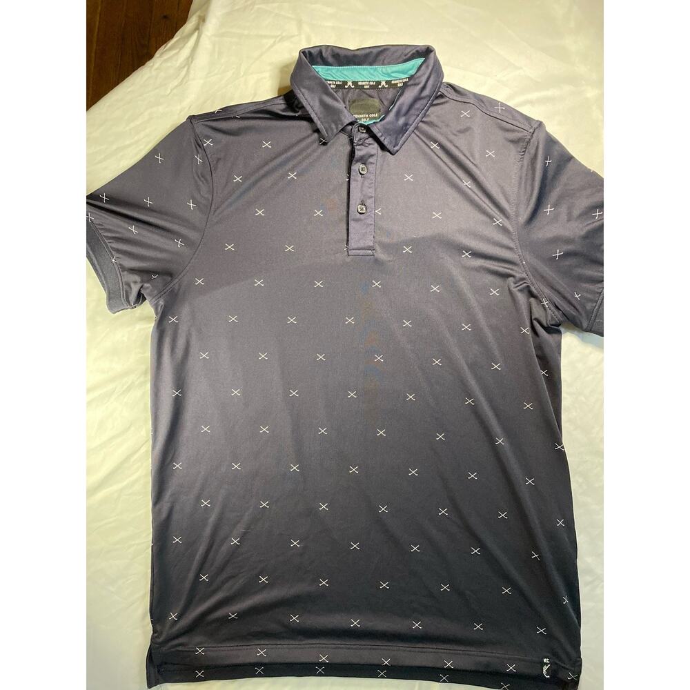 Kenneth Cole Golf Polo Shirt Men’s Small Navy Blue X Pattern Performance